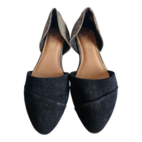 TOMS Jutti D'Orsay Black Suede Metallic Woven Flats - Size 9 1/2 - Picture 2 of 8